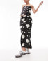 Topshop co-ord satin bias spot maxi skirt in monochrome