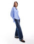 Pieces oversized casual cotton shirt in blue