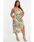 Plus Size Satin Marble Ruched Cowl Midi Dress