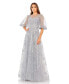 ფოტო #2 პროდუქტის Women's Embroidered Illusion High Neck Puff Sleeve A Line