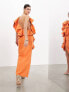 Фото #1 товара ASOS EDITION premium raw edge one shoulder ruffle maxi dress in orange