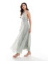 ASOS DESIGN fluffy dobby racer neck pleat panel midi dress in dusky grey