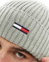 Tommy Jeans ribbed flag logo beanie in grey