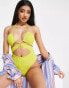 Фото #1 товара Pull&Bear cut out high leg halterneck swimsuit in lime