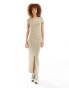 JDY ribbed cap sleeve maxi dress in beige Бежевый, S - EU 36 - фото #4