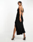 Фото #4 товара ASOS DESIGN satin scoop neck midi dress with mesh panelled back and thigh split in black