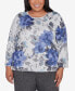 Plus Size Worth Avenue Women's Watercolor Floral Shimmer Crew Neck Sweater