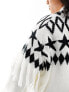 Threadbare Plus Ski high neck printed jumper with fringing in monochrome