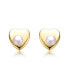 ფოტო #2 პროდუქტის Sterling Silver 14k Yellow Gold Plated with White Freshwater Pearl Heart Stud Earrings