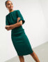 Фото #1 товара Closet London ribbed pencil dress with tie belt in emerald green