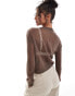 YAS fine sheet knit jumper in brown - BROWN