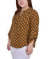 Plus Size 3/4 Sleeve Roll Tab Y Neck Blouse