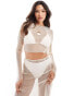 Фото #1 товара Missyempire metallic mesh long sleeve beach top co-ord in light beige