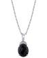 ფოტო #1 პროდუქტის Onyx & Diamond Accent Oval 18" Pendant Necklace in Sterling Silver