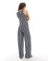 Фото #2 товара ASOS DESIGN scoop neck wide leg jumpsuit in navy and white stripe