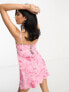 Фото #3 товара ASOS DESIGN corset bust detail bias mini dress in pink rose floral print