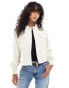 Vila tailored boucle cropped bomber jacket in cream