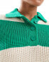 Stradivarius oversized polo jumper in green stripe