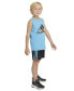 Фото #4 товара Little & Toddler Boys Sleeveless Logo Tank & Elastic-Waistband 3-Stripe Shorts, 2 Piece Set