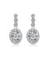 Sterling Silver with Rhodium Plated Clear Oval and Round Cubic Zirconia Halo Drop Earrings