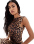 Фото #3 товара Kaiia slinky high neck sleeveless low back top co-ord in leopard