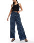 Wednesday's Girl ditsy printed wide leg trouser in black and blue