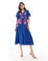 Hope & Ivy embriodered midi dress with floaty sleeve in blue BLAU, 36 - фото #2