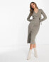 Фото #2 товара Pretty Lavish ribbed plisse wrap midi dress in taupe knit