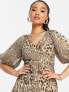 Фото #4 товара ASOS DESIGN Petite wrap around pleated mini dress in natural animal print