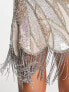 ASOS DESIGN embellished wrap mini dress with fringe beaded hem in blush