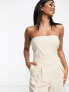 ASOS DESIGN bandeau linen look jumpsuit with detachable straps in oatmeal