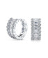ფოტო #2 პროდუქტის Bridal AAA CZ Emerald Cut Bezel Set Milgrain Edge Cubic Zirconia Mini Hoop Huggie Earrings For Women Wedding Prom Holiday Formal Party 0.5" Diameter