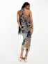 Фото #10 товара ASOS DESIGN chiffon bandeau midi dress with matching neck tie in mixed print