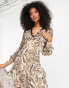 ASOS DESIGN dobby button through long sleeve lace trim midi tea dress in animal print