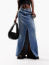 ASOS DESIGN lightweight denim maxi skirt with split front in blue