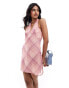 Фото #1 товара ASOS DESIGN chiffon halter mini dress in pink check