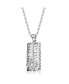 Sterling Silver White Gold Plated with White Cubic Zirconia Rectangular Frame Pendant