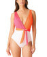 Sanctuary 299866 Women's Colorblocked Tie-Front Plunge One Piece Swimsuit L
