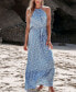 Women's Blue Ditsy High Neck Sleeveless Maxi Beach Dress