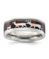 Stainless Steel Polished Wood Inlay Deer Design 8mm Band Ring