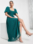 Фото #1 товара ASOS DESIGN puff sleeve pleated dobby midi dress with scallop trim in forest green