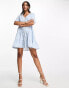 In The Style exclusive button through mini smock dress in blue gingham Blaues Karomuster, 34 - фото #4