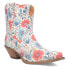 Dingo Pixie Rose Floral Leather Snip Toe Cowboy Booties Womens White Casual Boot