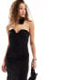 Moon River plunge front midi dress in black