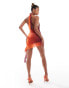 Фото #3 товара Murci exclusive mesh keyhole plunge neck mini dress in orange ombre