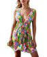 Фото #1 товара Women's Pink & Green Tropical Plunging Mini Beach Dress