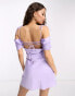 Forever New Petite off shoulder mini dress in lilac satin Сиреневый, 36 - фото #2