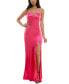 Фото #1 товара Juniors' Notch-Neck Satin Leg-Slit Gown