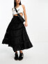 Фото #11 товара Miss Selfridge cotton lace insert tiered maxi skirt in black