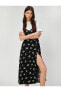 Фото #5 товара Midi Elbise Çiçekli Askılı Yırtmaç Detaylı Viskon Karışımlı